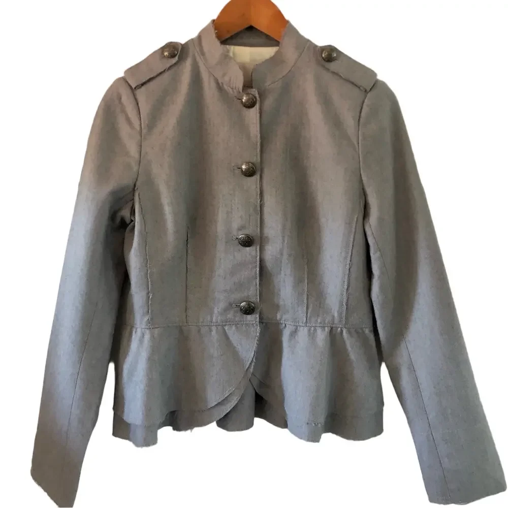 Banana Republic Peplum Military Blazer Gray Wool and Cotton Blend Women's Size 8 - Picture 11 of 16